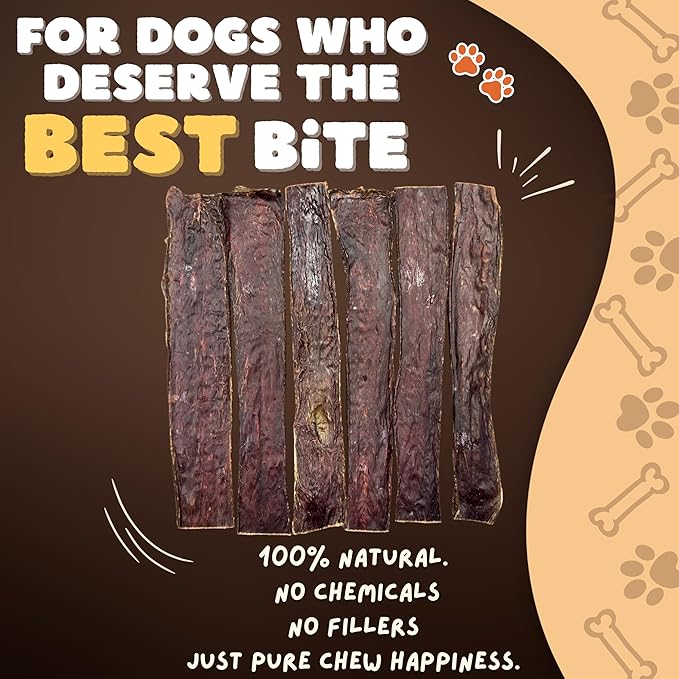 Woofley's - 10-12 Inch Esophagus Jerky (50 Count) - Gullet Sticks for Dogs - Safe Jerky Dog Chews -Easily Digestible Bully Sticks