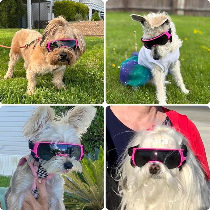Dog Goggles Sunglasses Small to Medium Breed, Anti-Fog UV400 Lens Puppy Sunglasses, Adjustable Lightweight Doggie Goggles for UV, Wind, Snow, Dust Protection, Pink
