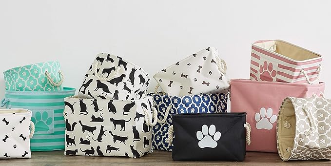 Bone Dry Pet Storage Collection Paw and Bone Print, Medium Round, 12x15x15", Black