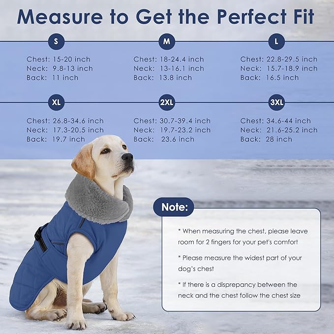 Dog Coat, Waterproof Dog Winter Jacket with Adjustable Buckle, Reflective Turtleneck Pet Snow Vest Warm Fleece Sweater for Small Medium Large Dogs - Blue, M