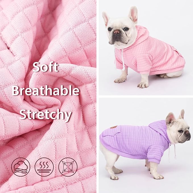 2 Pack Dog Hoodie Sweaters for Small Medium Dogs Warm Dog Clothes for Large Dogs Soft Waffle-Like Laminated Sweatshirt Bulldog (Pink+Purple, S (Back: 11.5",Chest: 15.5", Neck: 10"))