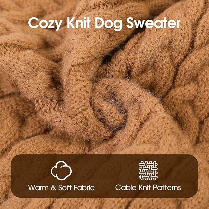 SAWMONG Dog Sweater, Dog Sweaters for Large Dogs Girls Boys, Pullover Turtleneck Knitted Doggy Sweatshirt, Cold Weather Pet Clothes（Khaki, 2X-Large