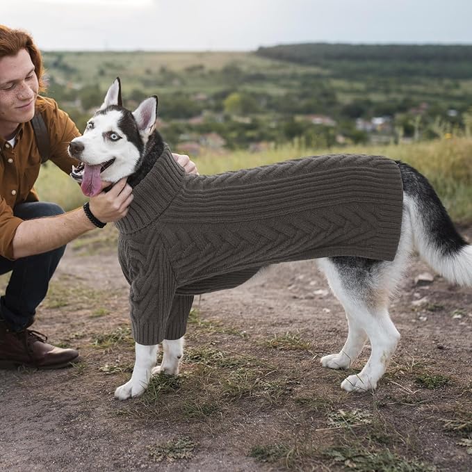 ASENKU XXL Dog Sweater, Turtleneck Pullover Winter Outfits for Extra Large Dogs - Pet Sweatshirt for Pitbull, Labrador Retriever (Dark Grey, 2XL)