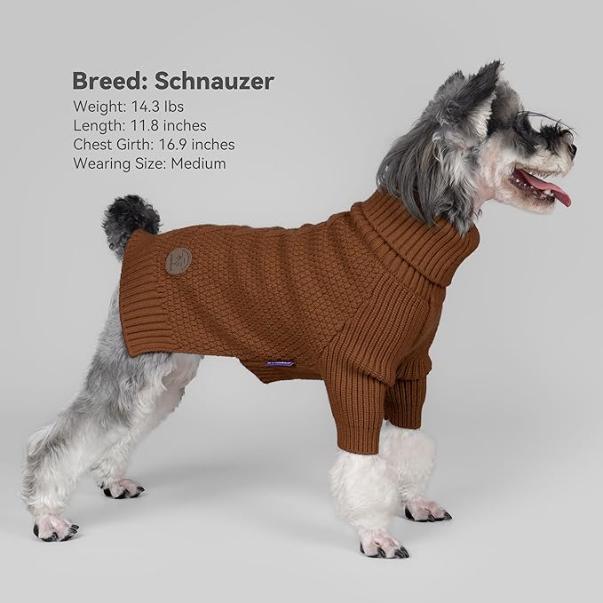 cyeollo Dog Sweaters for Medium Dogs Boy, Stretchy Warm Turtleneck Doggy Clothes for Fall Winter, Thermal Knit Pet Apparel with Sleeves, Brown XL
