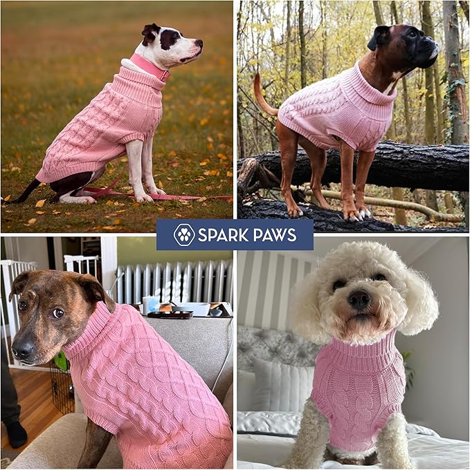 Spark Paws Knit Dog Sweater – Ultra Soft Warm Winter Dog Sweater for Small, Medium & Large Dogs – Stretch Fit Pet Sweater for French Bulldog, Pitbull, Girl & Boy Dogs Jacket, (Pink Cableknit, 3XL)