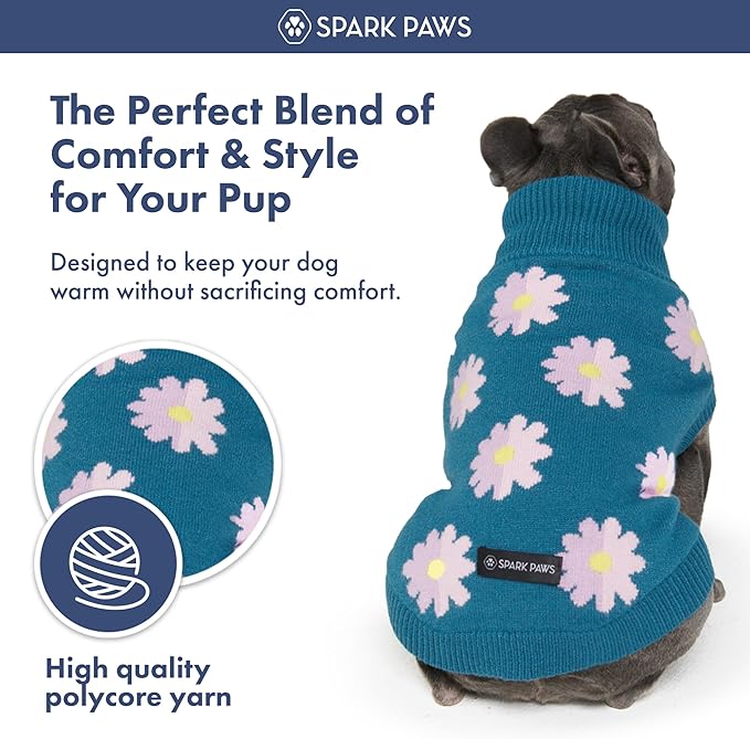Spark Paws Knit Dog Sweater – Ultra Soft Warm Winter Dog Sweater for Small, Medium & Large Dogs – Stretch Fit Pet Sweater for French Bulldog, Pitbull, Girl & Boy Dogs Jacket, (Flower,XL)