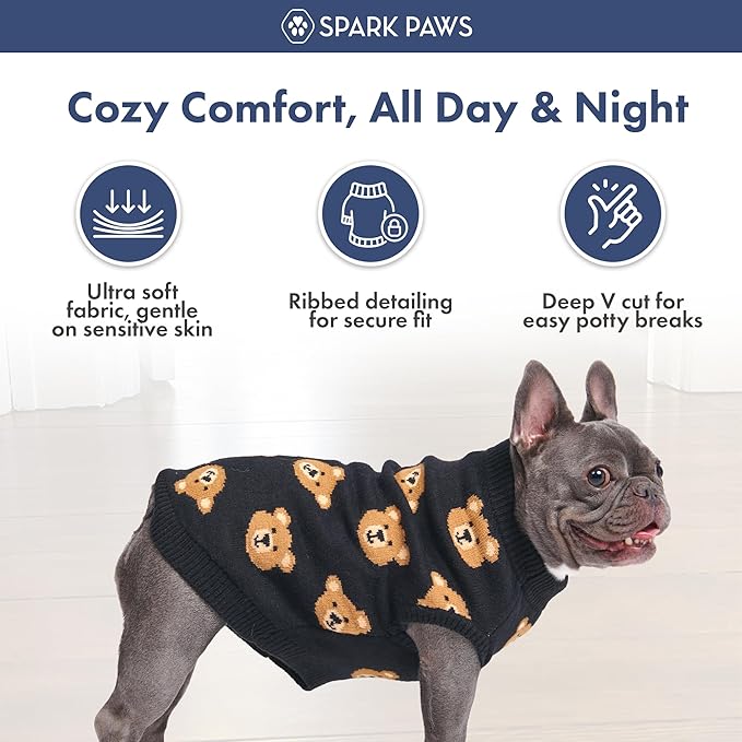 Spark Paws Knit Dog Sweater – Ultra Soft Warm Winter Dog Sweater for Small, Medium & Large Dogs – Stretch Fit Pet Sweater for French Bulldog, Pitbull, Girl & Boy Dogs Jacket, (Broken Teddy, L)