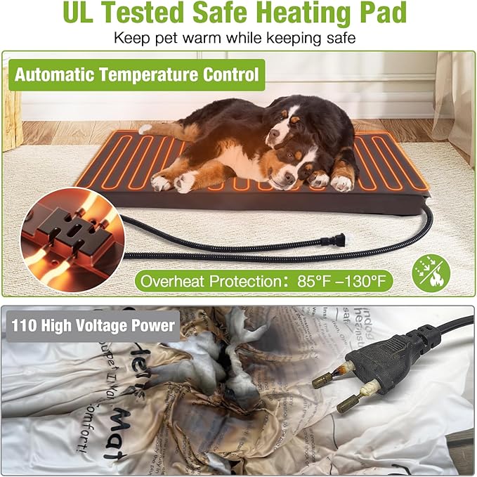 GUTINNEEN Heated Dog House Outdoor 43.3" Large Dog Kennel with Metal Frame Insulated Dog Crate Cage for Large Dogs Outside with Heater and Insulated Liner, Grey