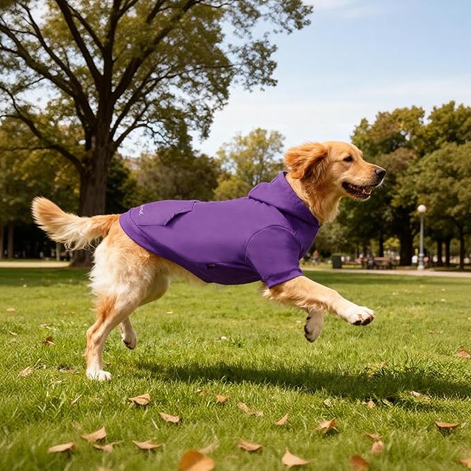 Basic Dog Hoodie Sweatshirts, Pet Clothes Hoodies Sweater with Hat and Leash Hole, Soft Cotton Outfit Coat for Large Medium Small Dogs, Purple (Large)