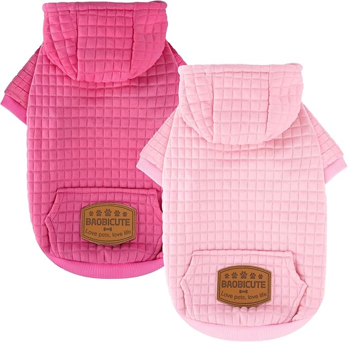 2 Pack Dog Hoodie Sweaters for Small Medium Dogs Warm Dog Clothes for Large Dogs Soft Waffle-Like Laminated Sweatshirt Bulldog (Pink+Rose, S (Back: 11.5",Chest: 15.5", Neck: 10"))