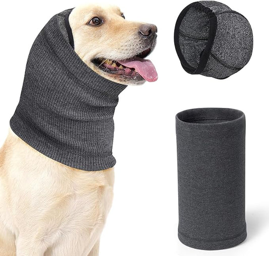 SlowTon Quiet Ears Dog Hoodie - 2 Pcs Ear Wrap Dog Ear Muffs Noise Protection, Anxiety Relief Dogs Hat Calming Hood Head Cover, Pet Headband Dogs Ear Protector for Grooming, Force Drying (Grey,S)