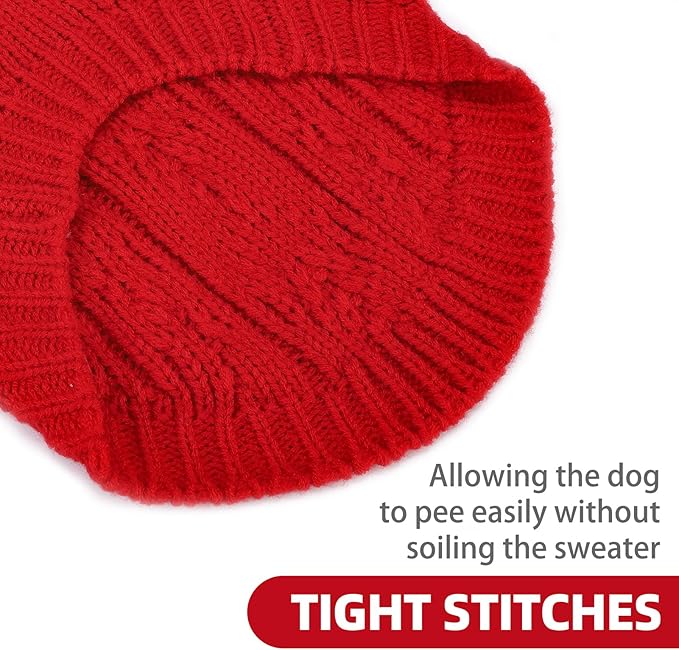 PUPTECK Dog Sweater, Turtleneck Warm Knitted Pullover Coat, Thick Cable Knitwear Clothes in Winter, Pet Apparel Outfits for Small Medium Dogs, for Cold Weather Indoor & Outdoor, Red M