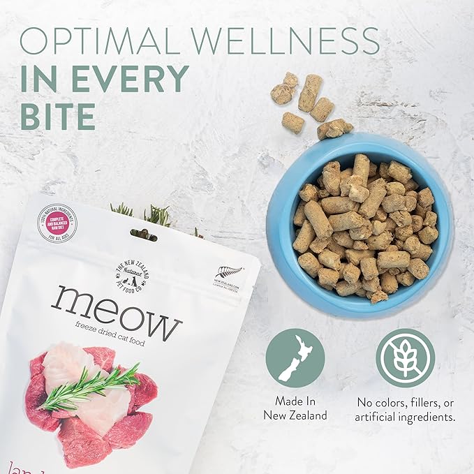 The New Zealand Natural Pet Food Co Meow Freeze Dried Cat Food - Lamb & Hoki Recipe, High Protein Treats, Meals & Toppers, Dry Cat Food, 9.9 oz