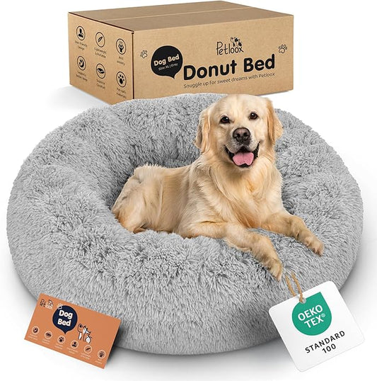Donut Dog Bed - Premium Comfort for Anxiety Relief - Fluffy & Calming Design with Ultra-Plush Support | Cozy Round Dog Bed with Super Soft Circle Style (Size XL Grey)