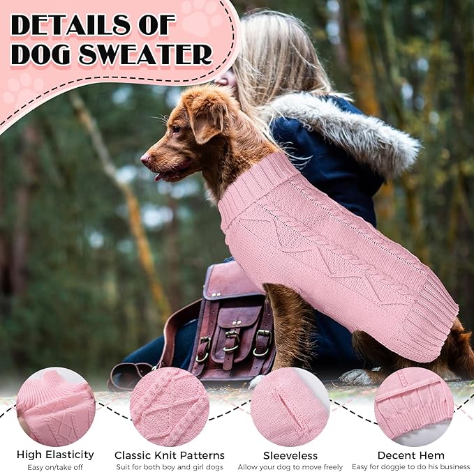 Dog Sweaters for Small Medium Large Dogs Girl, Soft Warm Turtleneck Pup Dogs Shirt, Double Knitting Collar for Outdoor Playing, Warm Dog Clothes (2XL,Pink)