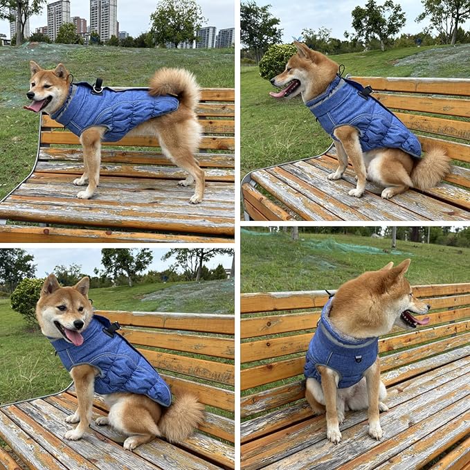 Malier Dog Coat, Reflective Dog Jacket Waterproof Windproof Puppy Cold Weather Coats with Harness Built in, Winter Extra Warm Pet Coat Fleece Vest for Small Large Pets and Puppy (Blue, XXX-Large)