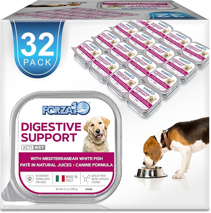 Forza10 Digestive Care Dog Food – Gastrointestinal Wet Dog Food, High Fiber Intestinal Diet for Digestive Health, Sensitive Stomach Formula, Vet Formulated, 3.5 oz Cans, 32 Pack, Made in Italy