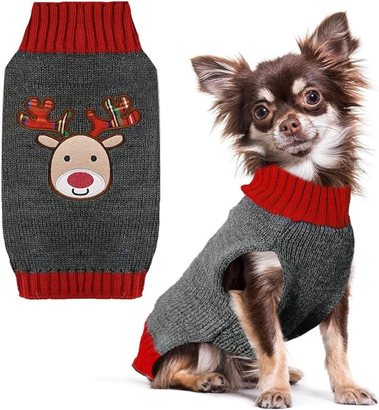 PETCARE Reindeer Christmas Dog Sweater Gray Cat Sweater Vest Cartoon Elk Pet Holiday Dog Clothes Puppy Sweaters for Small Medium Large Dogs Cats Fall Winter Outfits Xmas Dogs Costume,XX-Large