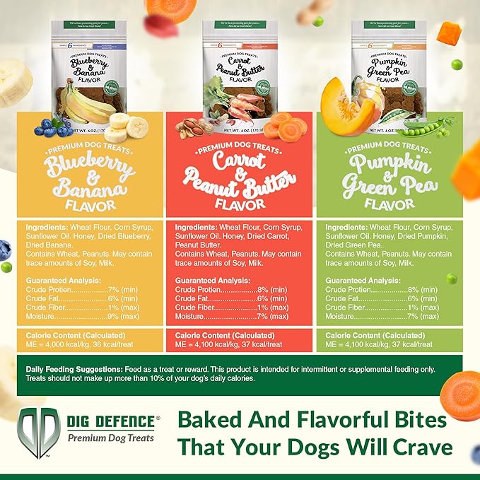 Dig Defence Premium Dog Treats Variety Pack - Gourmet Healthy Dog Treats, All-Natural Training Treats for Large, Medium & Small Dogs, 6-Pack