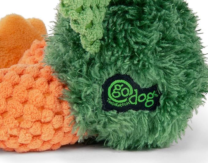 goDog Checkers Sitting Duck Squeaky Plush Dog Toy, Chew Guard Technology - Green, Small