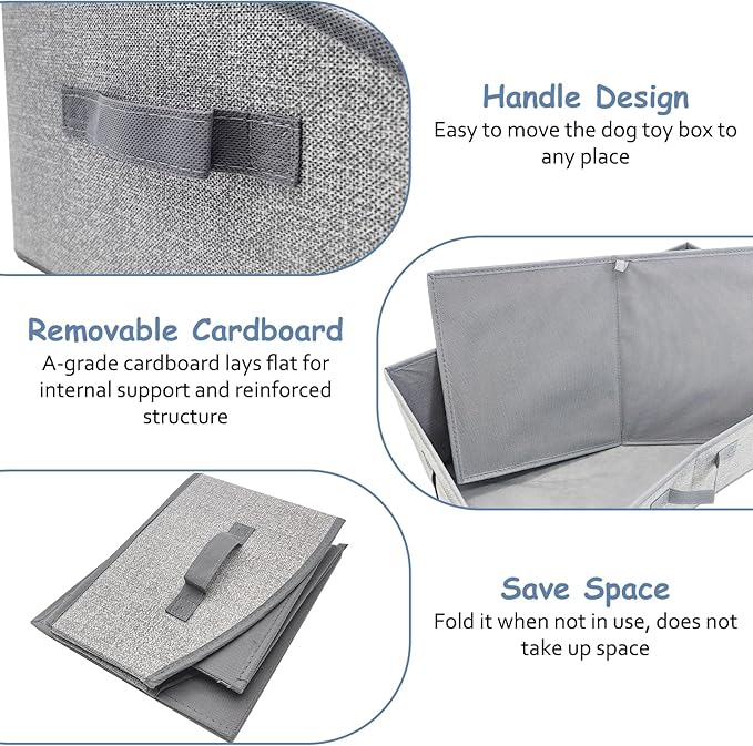 VCEPJH Dog Toy Basket Storage Box, 2 Pack Foldable Pet Toy Basket Shallow Puppy Toy Bin with Handles for Organizing Chew Toys Leashes Clothes Blankets And Accessories(Gray), TP062-2