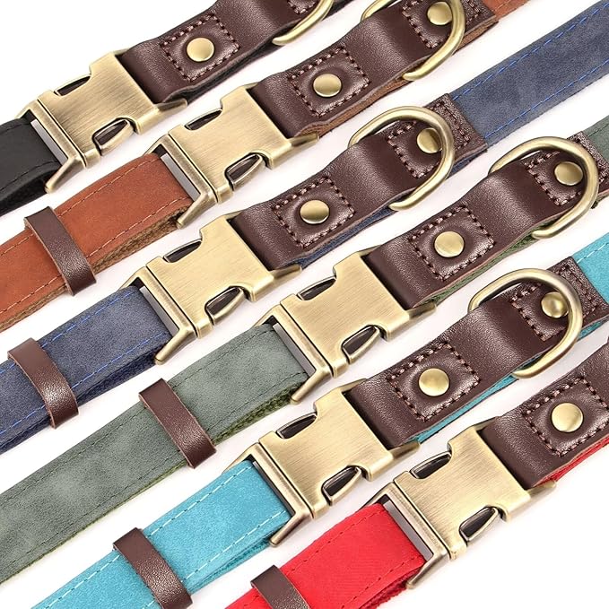 Didog Soft PU Leather Dog Collars for Medium Dogs,Classic Adjustable Dog Collars with Quick Release Metal Buckle,Easy Clean and Comfortable with Nylon Lining,Red,M Neck 13-19"