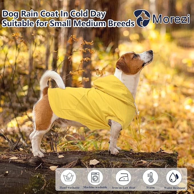Dog Raincoat rain Jacket Dogs Waterproof fit for Small Medium Breeds Zipper Closure Pocket Storage in Cold Day - Yellow - L