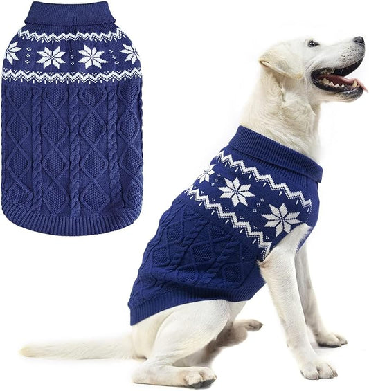 Warm Winter Pink Dog Sweater - Cold Weather Pet Clothes for Small Medium Large Dogs Indoor Outdoor, Soft Classic Knit Puppy Apparel Coat, Blue, XL