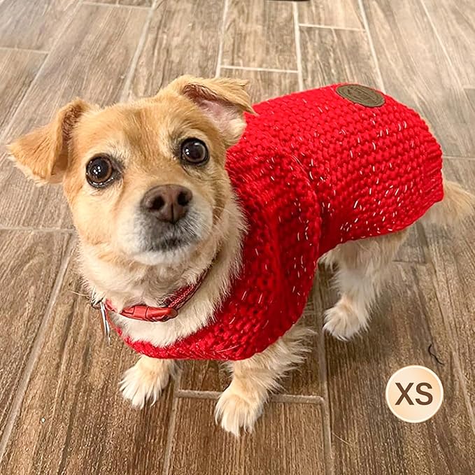 KYEESE Dog Christmas Sweater with Leash Hole for Small Dogs Male Warm Pullover with Reflective Yarn Soft Knit Pullover Boy Dog Coats Cozy Lightweight Thick Sweater Pet Indoor Outdoor Wear,Red,Small