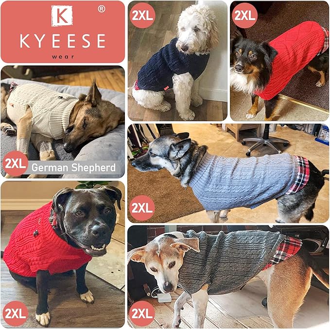KYEESE Dog Sweater Comfy Pet Coat for Fall Winter Cold Weather Stretchy Knitwear Cat Clothes Warm Turtleneck Medium Dogs Sweater with Gingham Patchwork Soft Pullover Dog Sweaters for Medium Dogs Boy