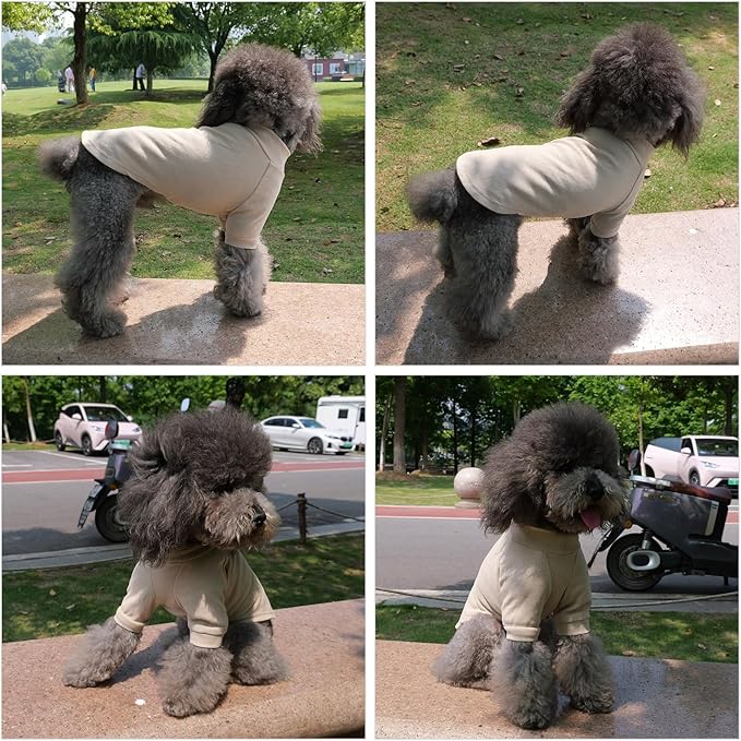 Lovelonglong Ribbed Dog T-Shirt Cotton Knitted Dog Sweaters for All Season Pet T-Shirts for Large Medium Small Dogs Beige XS