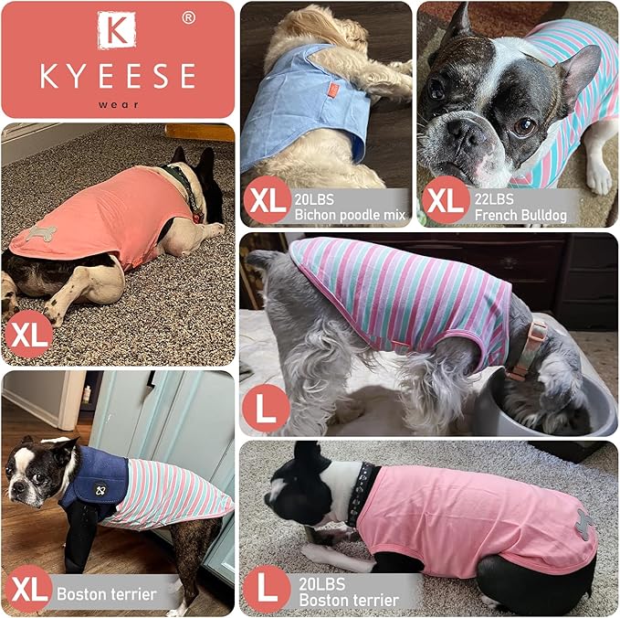 KYEESE 2Pack Dog Shirts for Small Dogs Comfort Striped T Shirt Soft Pet Tee Cotton Tank Top Pet Clothes Lightweight Sleeveless Stretchy Dog Vest, X-Large,Purple+Striped