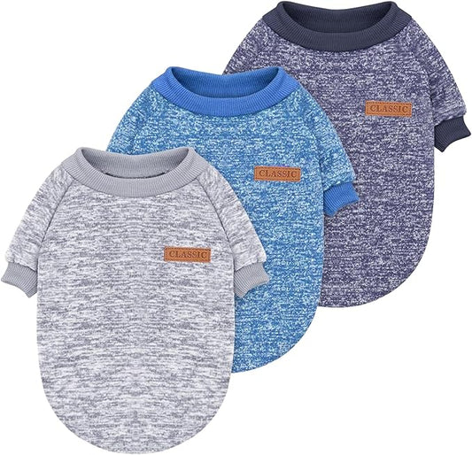 Idepet Pet Dog Classic Knitwear Sweater 3 Pcs, Fleece Coat for Small,Medium Dogs,Warm Pet Dog Cat Clothes,Soft Puppy Customes for Dog Grils Boys,X-Small