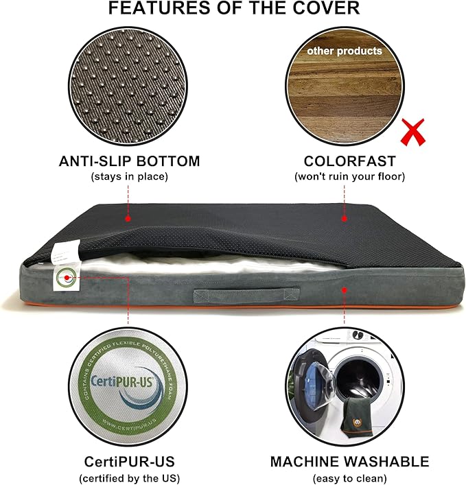 Dog Orthopedic and Crate Beds, Made of Memory and High Resilience Foram, Two-Sided Use, Providing Soft and Relatively Hard Support, with an Extra Inner Waterproof Protector (Gray, X-Small)