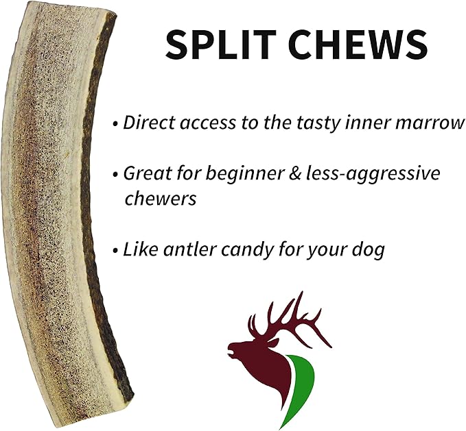 Medium Split Single Pack (for 20-40 lb Dogs and Puppies) Premium Grade Elk Antler for Dogs (1 Piece) Sourced in The USA