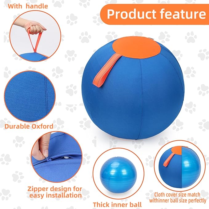 Dog Herding Ball for Dogs & Puppies, Toy Balls for Cattle, Australian Shepherd, Non-Chewing Activities, Medium Dog Toy | Oxford Fabric Cover, Pump, with Patch Repair Kit (18inch)