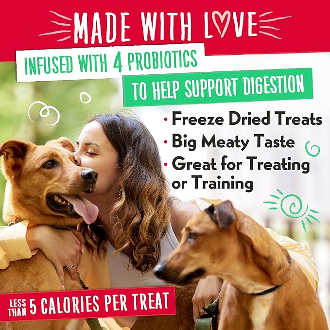 Charlee Bear Grain Free Meaty Bites Freeze Dried Dog Treats with Probiotics, Puppy Training Snacks, Soft Dog Bites Beef Liver with Apple, 2.25 oz Bags (2), Made USA