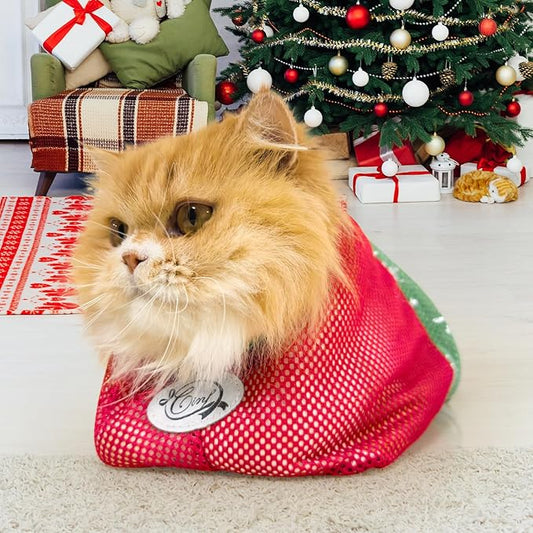 Cinf Cat Bathing Bag, Breathable Mesh Anti Scratch Adjustable Cat Grooming Bag for Nail Trimming, Bathing Soft Cat Washing Bag(XMS) M