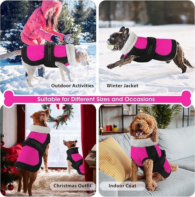 Dogcheer Waterproof Dog Coat, Christmas Dog Winter Jacket, Adjustable Puppy Fleece Coat for Cold Weather, Reflective Turtleneck Snow Jacket for Small Medium Large Dogs - Pink, 3XL