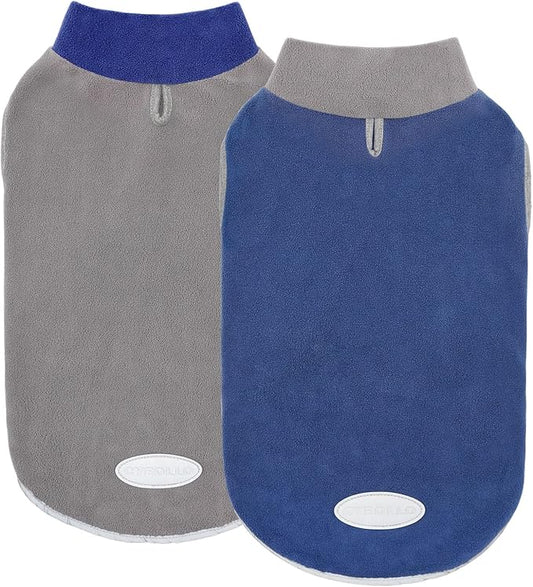 Cyeollo 2 Pack Reflective Dog Sweatshirt Pullover Fleece Vest with Leash Hole for Small Puppy Dogs Size S