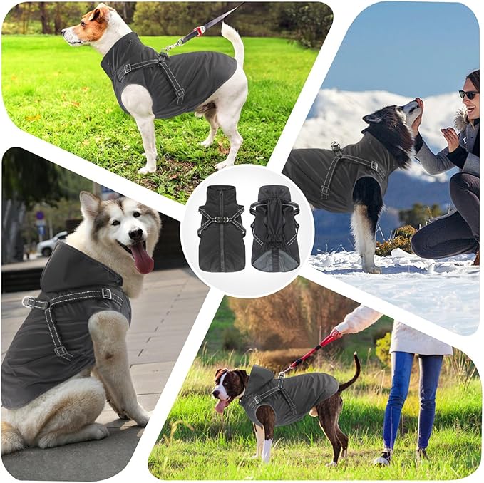 Mosucoirl Dog Raincoat Waterproof Dog Hoodie Reflective Dog Raincoat Hooded Adjustable Rain Jacket for Small Medium Large Dogs Puppies (Black, XXL)
