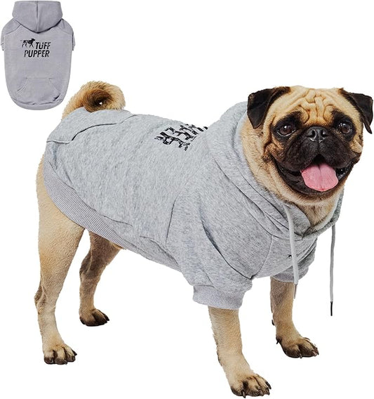 Tuff Pupper Dog Hoodie | Premium Quality 100% Organic Cotton | Ultra Soft Interior for Superior Comfort | Elastic Cuffs & Drawstring for Warmth | Stretch Fit Suitable for All Breeds (Gray, M)