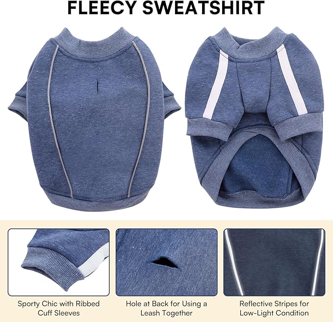Queenmore Fleece Dog Sweater for Male Dogs, Soft Pullover Dog Sweatshirt with Leash Hole/Reflective Stripes – Cozy Winter Fleece Jacket for Small Medium Large Boy Puppy, Blue XXXL