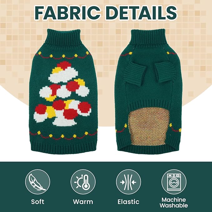 BRKURLEG Dog Sweaters, Christmas Dog Sweaters for Medium Dogs, Turtleneck Warm Pet Sweater for Cold Weather, Xmas, New Year, Pet Winter Knitted Sweatshirt Outfit for French Bulldog,Pug (Green, M)