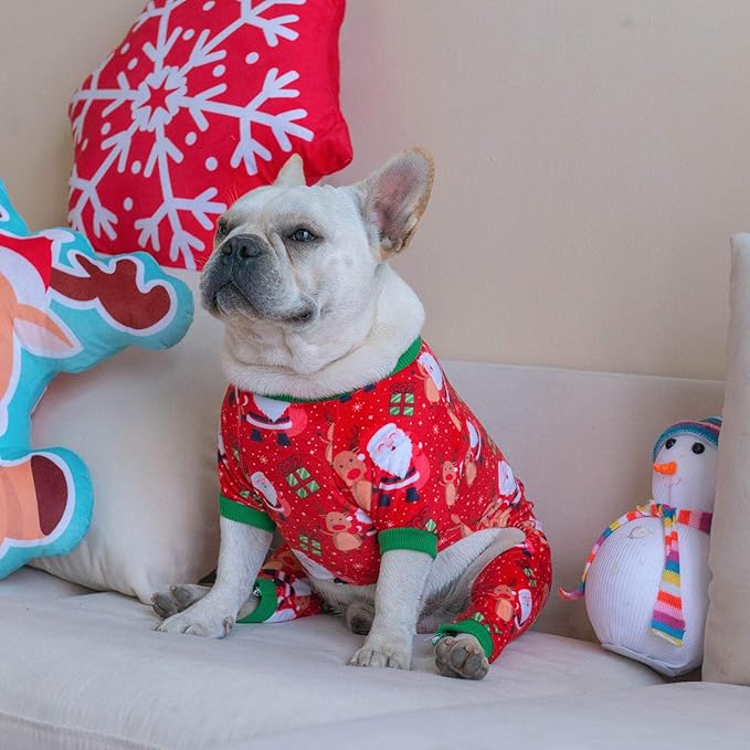 CuteBone Small Dogs Christmas Outfit Soft Puppy Onesies Pjs Dog Pajamas Pet Coat Cat Apparel Comfy Doggie Jumpsuit Bodysuit for All Seasons P135XL