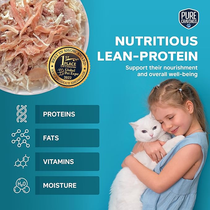 Pure Cravings Chicken and Duck Recipe in Broth, Shredded Wet Cat Food, Grain-Free Protein, Non-GMO, 12 Pack