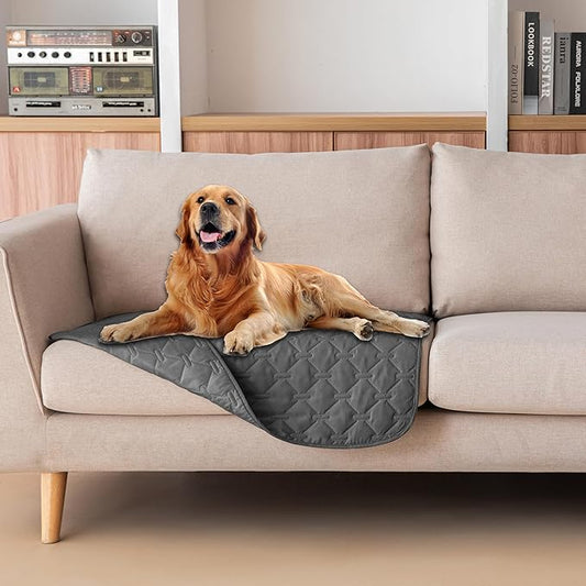 gogobunny 3X Stronger Waterproof Pet Blanket, Scratch Proof Furniture Protector for Dogs Cats, Reversible Cover 30x30 Inch, Dark Grey