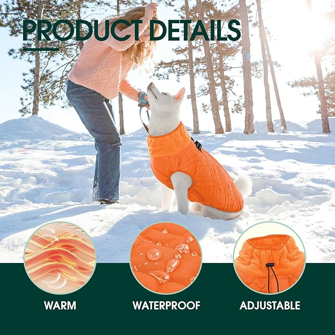 Kuoser Small Dog Jacket | Fleece-Lined Cold Weather Gear for Yorkies Chihuahua | Reflective Edges Guard Mini Breeds on Night Walks, Quick-Dry Fabric, Orange S