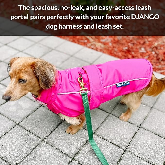 DJANGO Dog Jacket & Raincoat – Lightweight Water-Resistant Coat for Small, Medium & Long Dogs Like Dachshunds – Reflective, Adjustable Fit, Harness-Compatible & Easy-Access Harness Hole - Green Medium