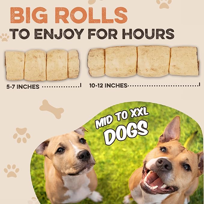 Premium Beef Cheek Rolls for Dogs 5-7" - (5-Pack), Peanut Butter Flavored Long Lasting, Safe & Natural Rawhide Alternative Chews, Ideal for Large Dogs & Aggressive Chewers, Supports Dental Health